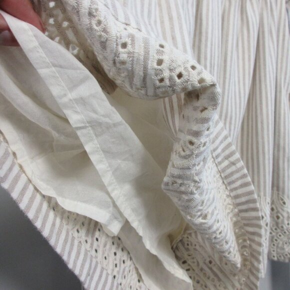 Johnny Was Jade Ciana Paper Bag Short Women L Beige Stripe Linen Cotton Belt 261 - Picture 6 of 10